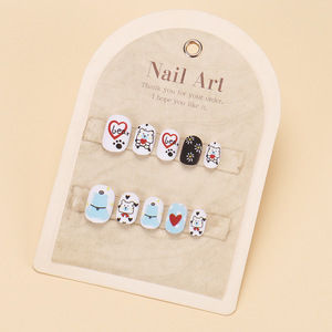 24 piezas de uñas usables para niños al por mayor INS Venta caliente lindas puntas de dibujos animados pegatinas de uñas falsas desmontables para niñas - Product Image 3