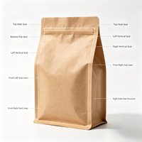 Sachet personnalisé en papier kraft écologique à fond plat avec huit soudures latérales, refermable, de qualité alimentaire, avec poignée, pour aliments pour animaux de compagnie (chats et chiens)