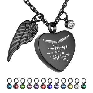 Kalung guci hati untuk abu dengan 12 batu kelahiran perhiasan kremasi untuk Abu-sayap Anda siap hati saya bukan - Product Image 2