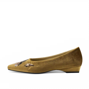 Chaussures plates à bout pointu pour femmes, fabriquées sur mesure par le fabricant, luxe, faites à la main, nouvelle collection 2026, détails brodés et sequins, velours, talon bas - Product Image 1