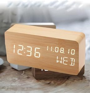 Caoxian huashen bằng gỗ LED bàn kỹ thuật số Đồng hồ báo thức với nhiệt độ hiển thị và hiển thị ngày cho văn phòng ngủ đồng hồ bằng gỗ - Product Image 6