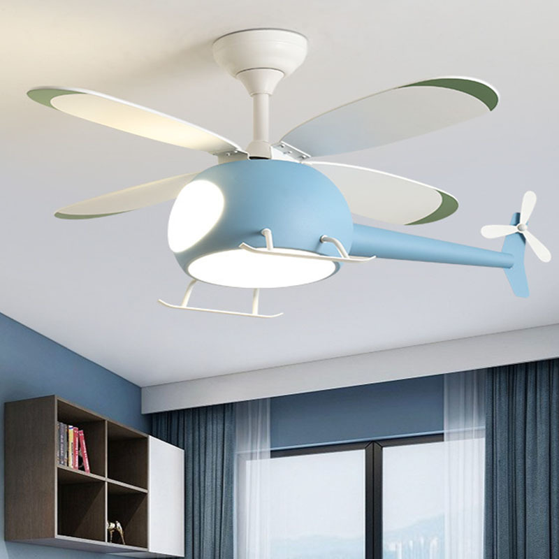 New Model Children's Room Helicopter Flying Aircraft Cartoon With Remote Control Led Ceiling Fan Light Lamp