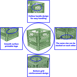JOIN Heavy Duty Collapsible Plastic Crate Stackable Square <strong>Folding</strong> <strong>Storage</strong> <strong>Box</strong> for Warehouse Logistics and Distribution - Product Image 3