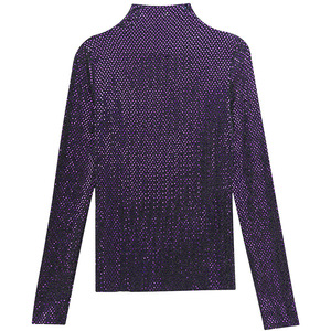 Nueva <span class=keywords><strong>Camiseta</strong></span> de Cuello Alto con <span class=keywords><strong>Lentejuelas</strong></span> Brillantes y Alta Elasticidad, Combinable con Todo, en Stock, Buena Calidad - Product Image 5