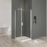 Porte de douche pliante carrée à pivot unique, design moderne, cadre en aluminium, verre trempé, plateau en acrylique pour salle de bain