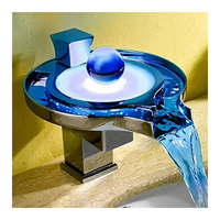 Robinet cascade Sense Faucets à LED, à poser sur comptoir, en laiton, à changement de couleur, avec poignée unique, design moderne
