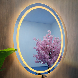 กระจกห้องน้ำ LED รูปวงรีไร้กรอบแบบขายส่ง, กระจกแต่งหน้าติดผนังแบบมีไฟส่องหลังพร้อมระบบควบคุมแบบสัมผัสสองวงแหวน - Product Image 3