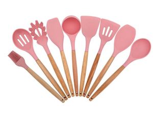 Juego de utensilios de cocina de silicona con mango de madera, divertidos y de calidad premium - Product Image 1