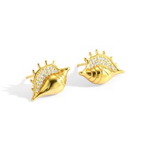 Boucles d'oreilles clous en forme de conque de mer, plaqué or 18 carats, mini taille, zircon cubique transparent, poli miroir, personnalisées OEM