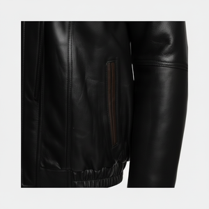 Chaqueta de cuero gruesa personalizada para hombre, chaqueta de cuero de estilo aviador marrón y negro de Byrne con cuellos extendidos, piel de oveja - Product Image 1