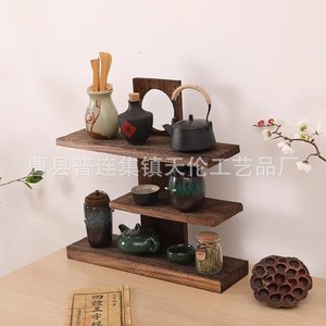 Estante de escritorio de madera de varias capas, estilo retro minimalista, para tazas y juegos de té, estante de almacenamiento chino retro de madera maciza. - Product Image 3