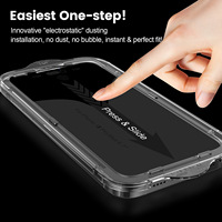 Kit d'installation de protection d'écran en verre trempé 9H avec suppression de la poussière et application facile pour téléphones mobiles 14, 15, 17 Pro Max