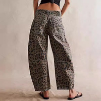 Nouveau style, vente en gros, jeans boyfriend, taille mi-haute, coupe ample, pantalon léopard Y2k, pantalon large vintage, jeans baggy pour femmes