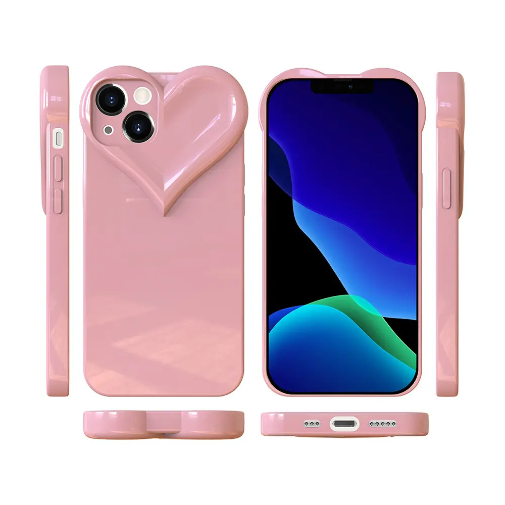 2023 New Design Colorful TPU Girls Woman Phone Cover For Cute Love Pink Heart Shape Phone Case 3D 14 Iphone 13pro max case