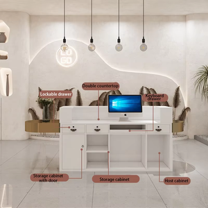 Thời trang sang trọng vẻ đẹp tóc Salon nhỏ màu hồng phía trước bảng vàng thép không gỉ thu ngân bàn tiếp tân bằng gỗ truy cập - Product Image 2