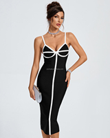 Robe élégante décontractée de haute qualité Ocstrade, noire et blanche, bretelles spaghetti, sexy, col en V, moulante, mi-longue, bandage, été