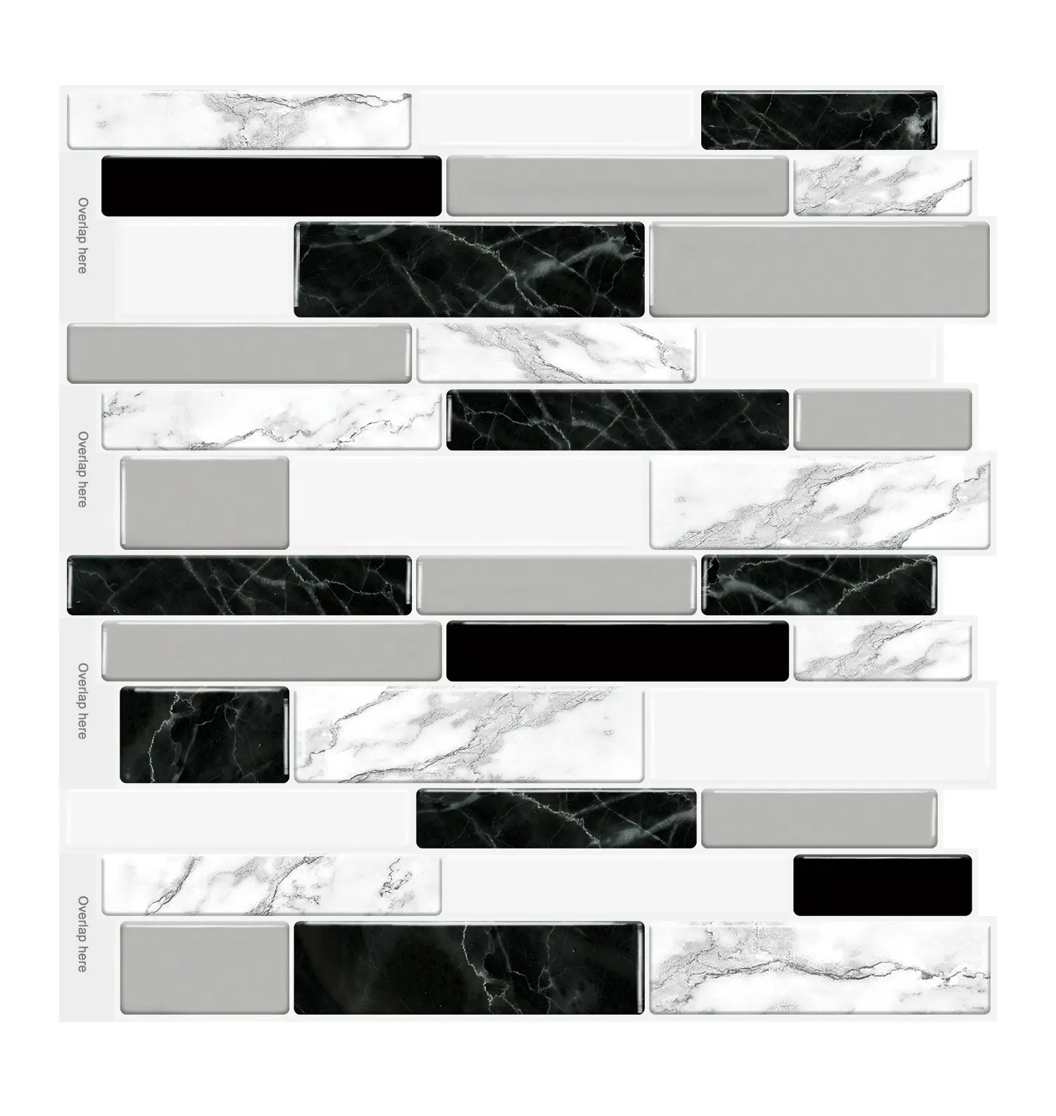 12*12 inch peel and stick black and white marble style vinyl wall tiles waterproof for kitchen bathroom living room