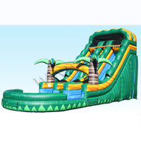 Toboggan aquatique gonflable de 18 pieds avec piscine à jets d'eau, grand toboggan tropical gonflable pour location commerciale extérieure estivale