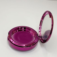 Nouvelle boîte vide de luxe double couche ronde pour fard à joues en poudre, finition électroplaquée violette, emballage cosmétique en plastique en gros