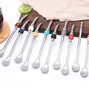 Bombilla Drinking Straws In Bulk Colorful Reusable Yerba Mate Stainless Steel Straw Metal With Filter Spoon