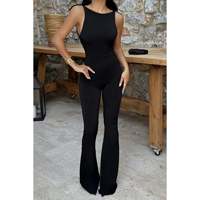 Combinaison noire Adela pour femme, coupe ample, grande taille, style streetwear, avec motif uni, tricotée, longueur midi, pour l'été