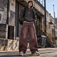 Jeans Baggy Personnalisés pour Hommes, Coupe Large, Effet Délavé, Panneaux Patchwork, Cloutés, Style Vintage Streetwear, Pantalons en Denim, Vente en Gros B2B OEM