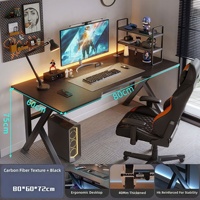Bureau de jeu en bois noir haut de gamme OEM/ODM, surface ergonomique en fibre de carbone épaissie pour la maison, le bureau et la salle d'e-sport