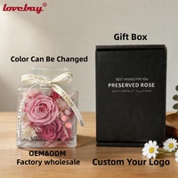 Cadeau Lovebay pour la Saint-Valentin et la fête des mères, roses éternelles dans un coffret cadeau carré, fleurs séchées, rose préservée, flacon de parfum