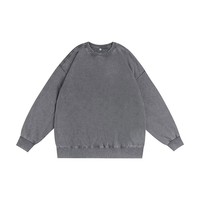 Pull Col Rond Unisexe Oversize en Coton 100% 350 g/m² de Haute Qualité, Lavage Acide, Style Vintage, Doux et Long, pour Automne Hiver
