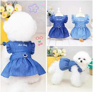 אביב קיץ שמלת כלב ג'ינס רקומות שמלות רצועה כחולה חצאיות צ'יוואווה חצאית ג'ינס בגדי חיות מחמד - Product Image 2