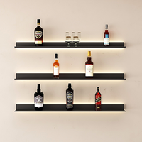 Étagère flottante carrée moderne noire pour TV murale avec support de lumières LED robuste