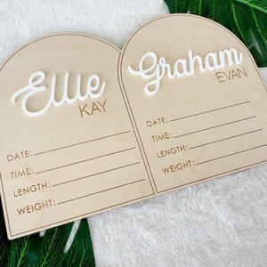 Segni statistici di nascita del neonato in legno dipinti incisi segni di annuncio di nascita <span class=keywords><strong>gemelli</strong></span> ecologici di vendita calda transfrontaliera - Product Image 4