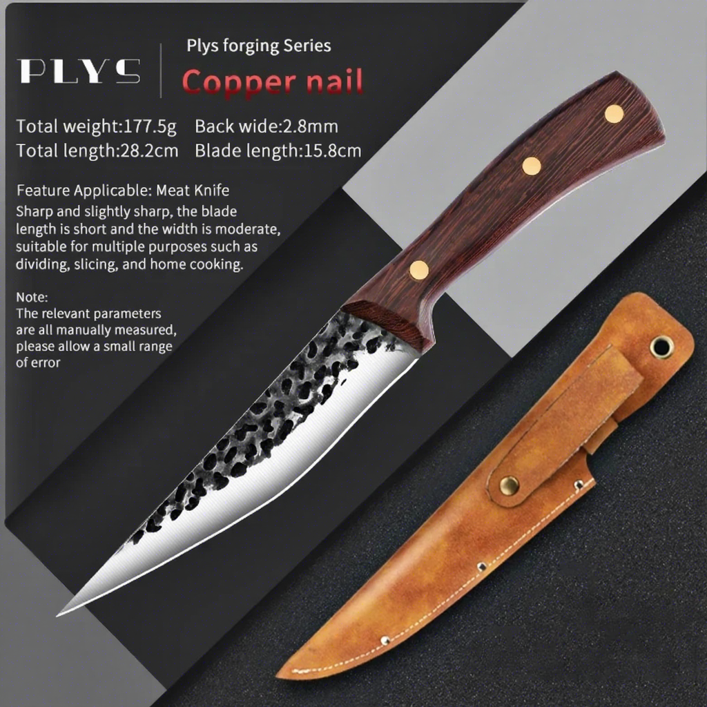 Cuchillo deshuesador de acero con funda de cuero