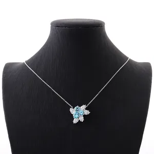 Redoors Customized GRA Certified Moissanite Necklace With Sea Blue CZ Gems DEF Color Moissanite Diamond For Women