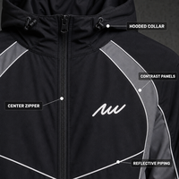 Ensemble de survêtement noir personnalisé pour homme avec pantalon de jogging à capuche zippé, blocs de couleur et passepoil blanc, taille élastique côtelée pour activités sportives et extérieures