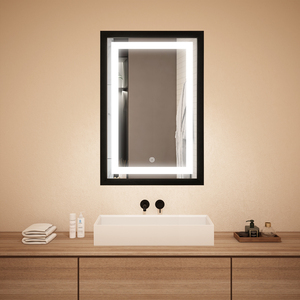 Miroir de salle de bain LED encadrée avec cadre en aluminium noir, design moderne, solution de conception graphique pour hôtel, appartement, villa - Product Image 3