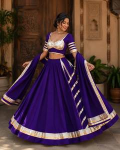 Elegant Purple Indian Designer <b>Chaniya</b> <b>Choli</b> Lehenga Outfit with Bright Yellow Net Dupatta for Festive Navratri and Wedding Wear - Product Image 2