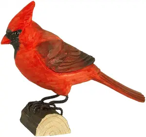 Polyresin/Hars Vogel Beeldje Noordelijke Kardinaal Decobird, Hand-Gesneden Hout Voor Indoor Of Outdoor Gebruik, Ambachtelijke