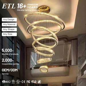 Lampadari Moderni a Sospensione in Cristallo, Anello Rotondo, Finitura Oro, LED, per Hotel, Casa, Villa, Scala - Product Image 1