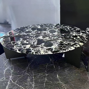 Sala de estar de gama alta Mesa de té de acero inoxidable de titanio negro Sala de estar Mesa redonda de piedra de lujo negra - Product Image 2