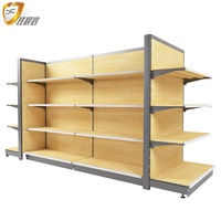 Étagères de magasin de détail à effet bois pour la vente, présentoir de supermarché, rayonnages d'épicerie double face