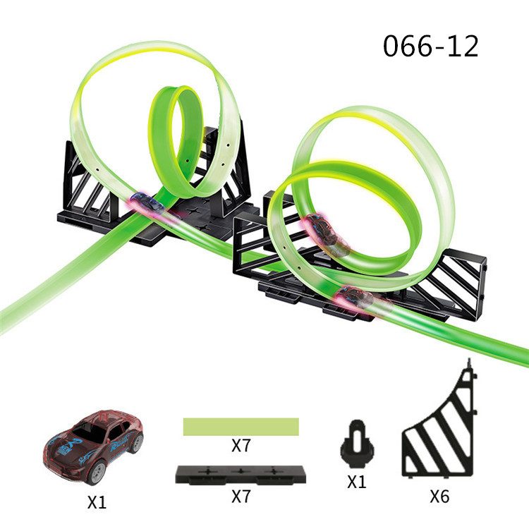 Newest High Speed Super Loop Speedway Glow Track Set Including Two Luminous Pull Back Car, Fluorescent Track & Accessories