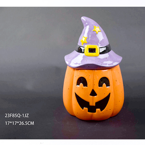 Halloween Trang Phục Nhà Cung Cấp Bán Buôn Tùy Chỉnh Gốm Vòng Nhà Bếp Lưu Trữ Canister Lọ Thủ Công Mùa Thu Bí Ngô <span class=keywords><strong>Cookie</strong></span> Jar - Product Image 6