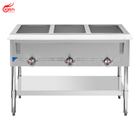 Pemanas Makanan Bain Marie Gas 3 Pan Stainless Steel Dengan Papan dan Rak Bawah, Peralatan Dapur Restoran Bersertifikasi ETL GBM-3