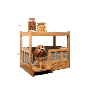 Elevated wooden dog bedside table indoor pet house with storage rack for medium and small dogs and cats