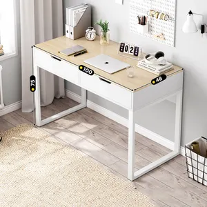 Space saver computer desk working at home white desk with drawers commercial furniture table