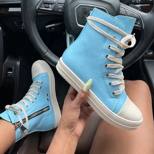 Zapatos de lona con cremallera lateral para mujer, calzado alto de lujo, botas informales, zapatos planos, nuevos colores - Product Image 3