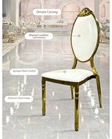 Chaises de banquet de luxe au design vintage, structure en métal plaqué or, empilables, pour événements