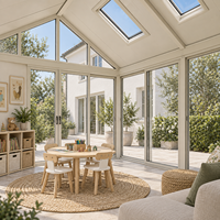 Serre de jardin autoportante de luxe préfabriquée en verre feuilleté et structure en alliage d'aluminium, idéale pour l'extérieur, toutes saisons, en forme de triangle