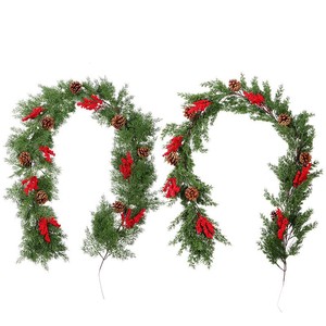 FUYI Christmas Pine Needle Garland 2 Meter Artificial Greenery With Red Berries And <b>Pinecones</b> For Table Decoration - Product Image 2
